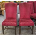 DINING CHAIRS, a set of eight, Georgian style in red striped chenille.