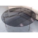 COCKTAIL TABLE, vintage 20th century Italian, chromed base, with smoked glass top, 39cm x 91cm.