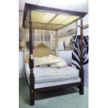 FOUR POSTER BED, Tudor style, oak having carved baluster supports,