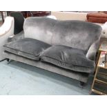 SOFA, two seater, Howard style in grey velvet on turned castor supports, 180cm L.