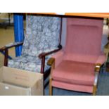 2 WOODEN FRAMED ARM CHAIRS