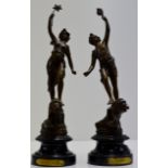 PAIR OF BRONZE EFFECT FIGURINE ORNAMENTS ON STANDS