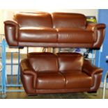 2 PIECE MODERN BROWN LEATHER LOUNGE SUITE