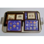 TRAY CONTAINING 7 BOXED COIN DISPLAYS