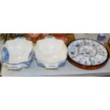 ORIENTAL DIVISION DISH IN BOX & 2 BLUE & WHITE TUREENS