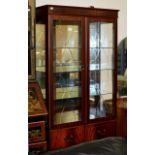 REPRODUCTION MAHOGANY DOUBLE DOOR DISPLAY CABINET WITH UNDER PRESS