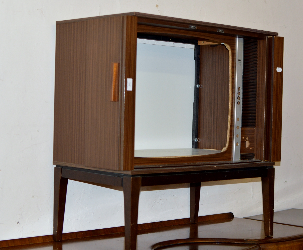 VINTAGE TEAK FINISHED TV CABINET & 1 OTHER CABINET