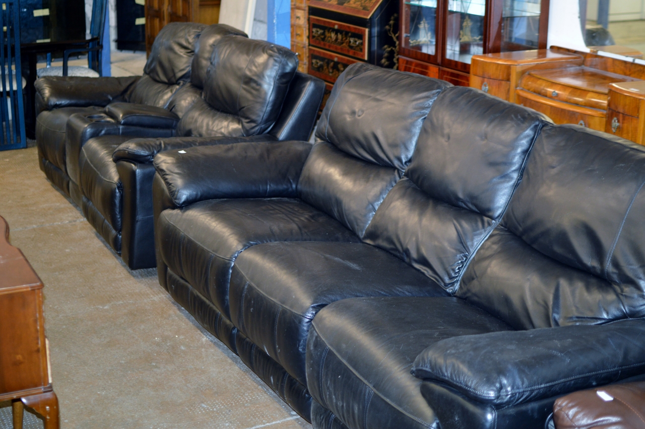 2 PIECE MODERN BLACK LEATHER LOUNGE SUITE