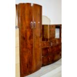 3 PIECE WALNUT VENEER BEDROOM SET COMPRISING DOUBLE DOOR WARDROBE, SINGLE DRAWER BEDSIDE CABINET &