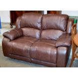 MODERN BROWN LEATHER RECLINING 2 SEATER SETTEE