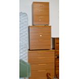 TEAK FINISHED 4 DRAWER CHEST WITH MATCHING 3 DRAWER CHEST & 1 OTHER 3 DRAWER CHEST