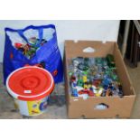 QUANTITY MODERN MECCANO, BAG WITH ASSORTED MCDONALDS TOYS & BOX WITH TOY SOLDIERS, MODEL VEHICLES