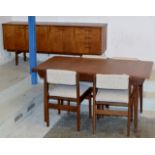 6 PIECE VINTAGE TEAK DINING ROOM SUITE COMPRISING TABLE, SIDEBOARD & 4 CHAIRS