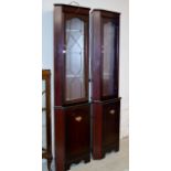 PAIR OF REPRODUCTION MAHOGANY CORNER DISPLAY CABINETS