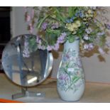 LARGE FLORAL POTTERY VASE WITH ARTIFICIAL FLOWER DISPLAY & RETRO DRESSING MIRROR