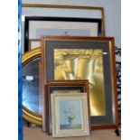 GILT FRAMED MIRROR & VARIOUS PICTURES