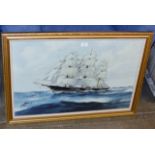 GILT FRAMED PRINT - SHIP ON THE WATER WITH DOLPHINS