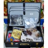 CASE WITH VARIOUS OLD COINAGE, PROOF COINS, LOOSE COINS, MILITARY PATCHES ETC