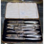 SET OF 6 SHEFFIELD SILVER TEA KNIVES & SET OF 6 WHITE METAL PASTRY FORKS