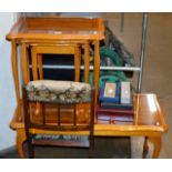 REPRODUCTION YEW WOOD LONG JOHN COFFEE TABLE WITH MATCHING NEST OF 3 TEA TABLES