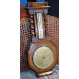 OAK CASED COMBINATION BAROMETER THERMOMETER