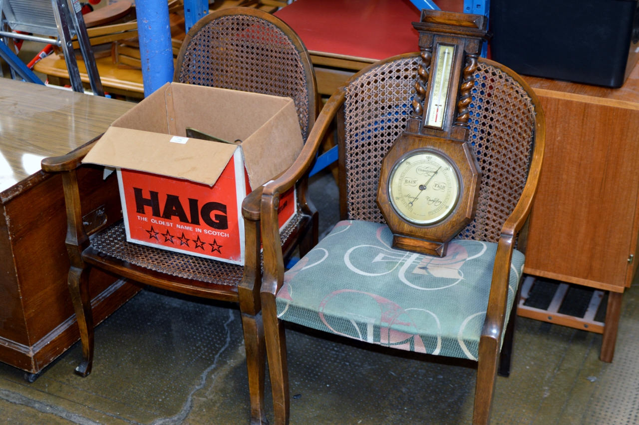 MAHOGANY BERGER CANE ARM CHAIR & MAHOGANY TUB CHAIR WITH BERGER CANE BACK