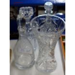 3 VARIOUS DECANTERS & CUT CRYSTAL JUG