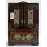 20TH CENTURY CHINESE WOOD, JADE & BRASS JEWELLERY CABINET