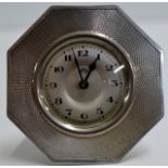 ART DECO STYLE STERLING SILVER CASED TRAVEL ALARM CLOCK BY HALLER