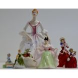 ROYAL DOULTON FIGURINE "COUNTRY ROSE" HN3221 & 5 MINIATURE ROYAL DOULTON FIGURINE ORNAMENTS