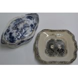 VICTORIAN TRANSFER PRINT DISH - MRS MOISON 1871 & LIDDED TUREEN