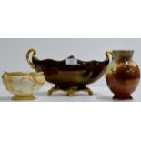 CARLTON WARE DOUBLE HANDLED BASKET, ROYAL DOULTON VASE & ROYAL WORCESTER VASE