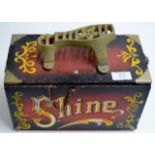 A VINTAGE AMERICAN STYLE PAINTED WOODEN SHOE SHINE BOX