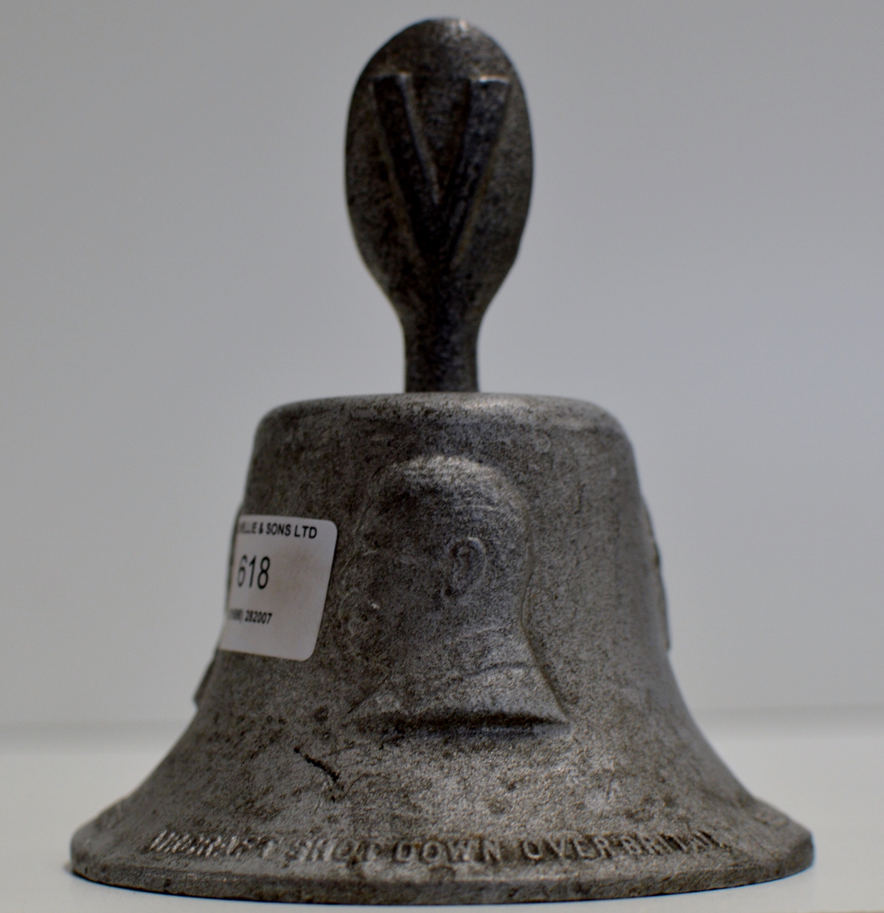 6" WW2 BRITISH RAF BENEVOLENT FUND ALLOY BELL CAST FROM METAL FROM SHOT DOWN GERMAN AIRCRAFT OVER