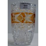 6" BOHEMIAN STYLE ETCHED CRYSTAL AMBER FLASHED VASE