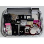 TRAY WITH QUANTITY VARIOUS SILVER & COSTUME JEWELLERY