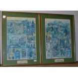 PAIR OF FRAMED SIGNED PRINTS - OLD EDINBURGH & NEW EDINBURGH BY RICHARD DEMARCO, 1986