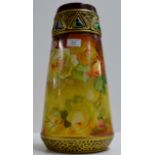 16½" AUSTRIAN ART NOUVEAU STYLE HAND PAINTED POTTERY VASE DECORATED WITH ROSES & SIGNED P. RENE,
