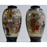 PAIR OF 13" JAPANESE SATSUMA POTTERY VASES - SIGNED IN RED ON BASES