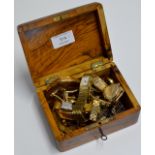 WOODEN BOX WITH QUANTITY VARIOUS COSTUME JEWELLERY, WRIST WATCHES ETC