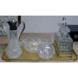 TRAY WITH ASSORTED CUT CRYSTAL & GLASS WARE