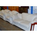 3 PIECE CREAM LEATHER LOUNGE SUITE COMPRISING 3 SEATER SETTEE, 2 SEATER SETTEE & SINGLE ARM CHAIR