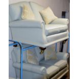 3 PIECE FABRIC LOUNGE SUITE WITH LOOSE CUSHIONS COMPRISING 2 X 2 SEATER SETTEES & SINGLE ARM CHAIR