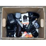 BOX WITH VARIOUS CAMERAS & ACCESSORIES