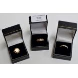 3 VARIOUS 9 CARAT GOLD DRESS RINGS - APPROXIMATE WEIGHT = 8.4 GRAMS