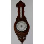 36½" OAK CASED COMBINATION ANEROID BAROMETER THERMOMETER BY LENNIE, EDINBURGH