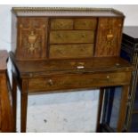30" EDWARDIAN INLAID MAHOGANY LADIES WRITING DESK WITH 5 DRAWERS & CUPBOARDS TO TOP & CENTRE