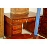 REPRODUCTION MAHOGANY LEATHER TOP DOUBLE PEDESTAL WRITING DESK