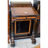 22" VICTORIAN EBONY & WALNUT FINISHED DAVENPORT DESK WITH LEATHER WRITING SLOPE, GALLERY TOP &