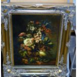 GILT FRAMED OIL ON BOARD - STILL LIFE, FLOWERS, SIGNED ROLSTON